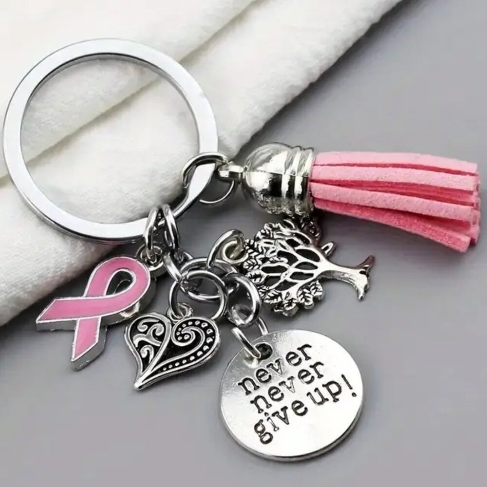 Pink Ribbon Charm Breast Cancer Awareness Handbag Keychain / Charm Set